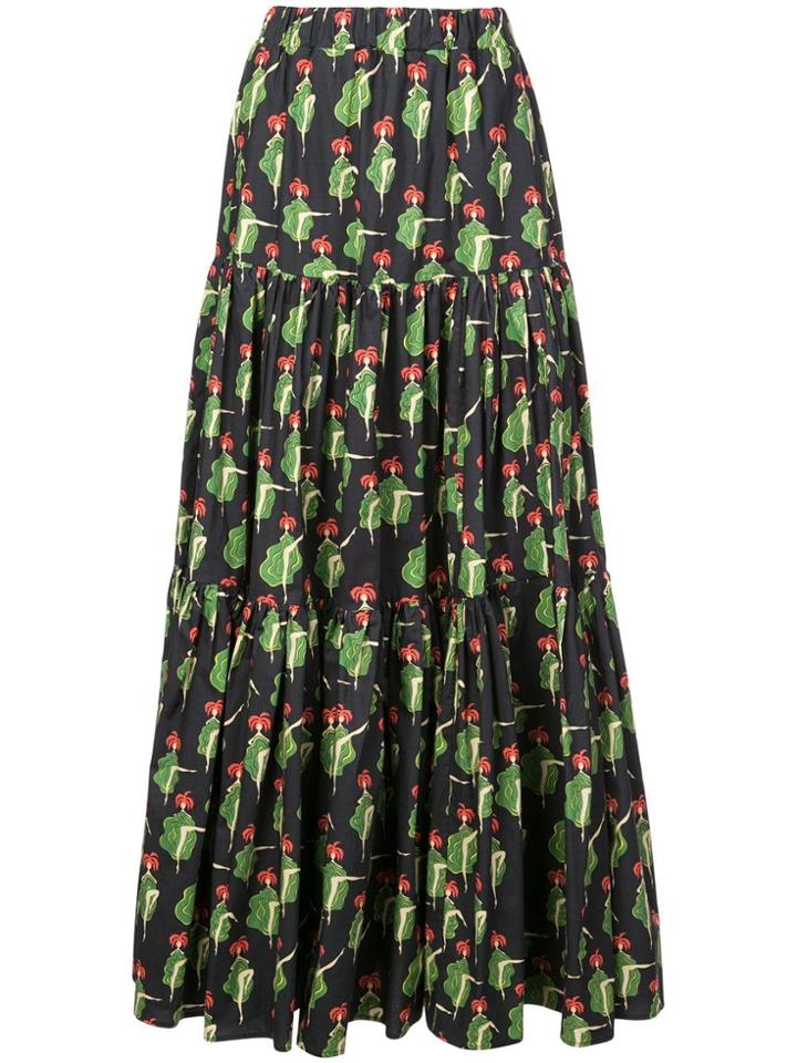La Doublej Printed Long Full Skirt - Blue