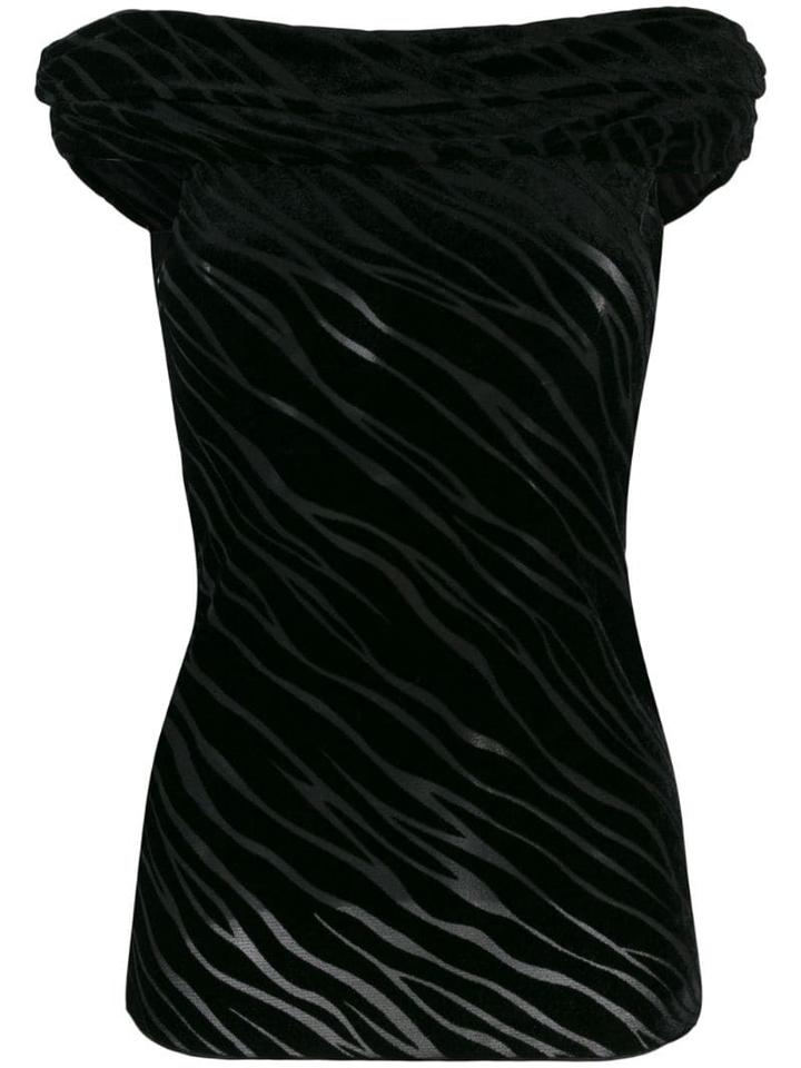 Emporio Armani Off-the-shoulder Velvet Devoré Top - Black