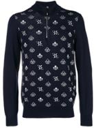 Billionaire Logo Crest Intarsia Half Zip Sweater - Blue