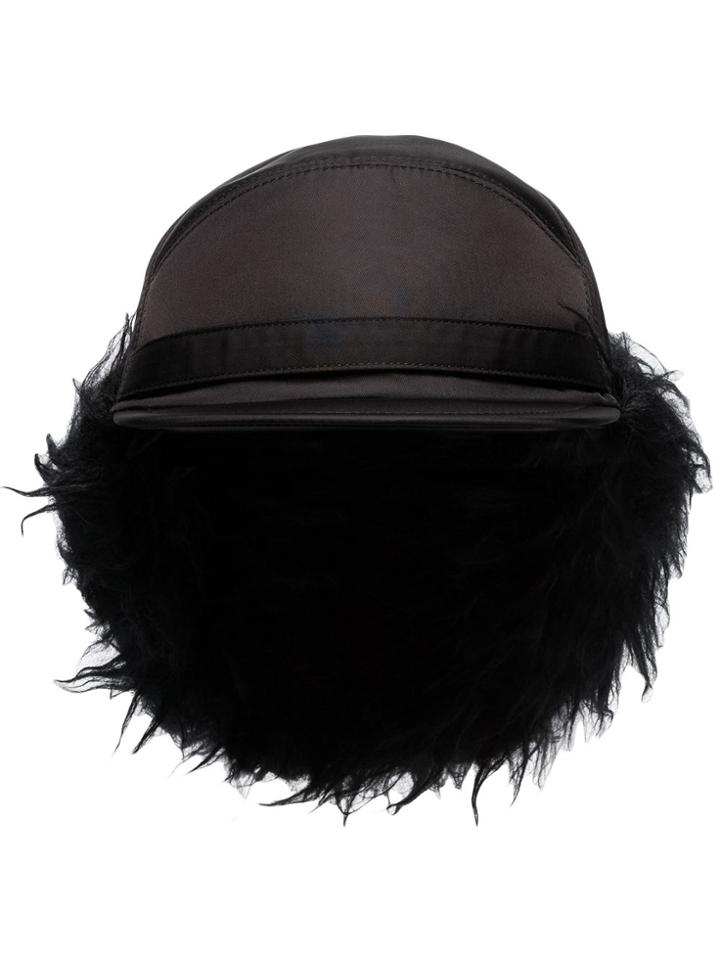 Prada Faux Fur-lined Nylon Trapper Hat - Black
