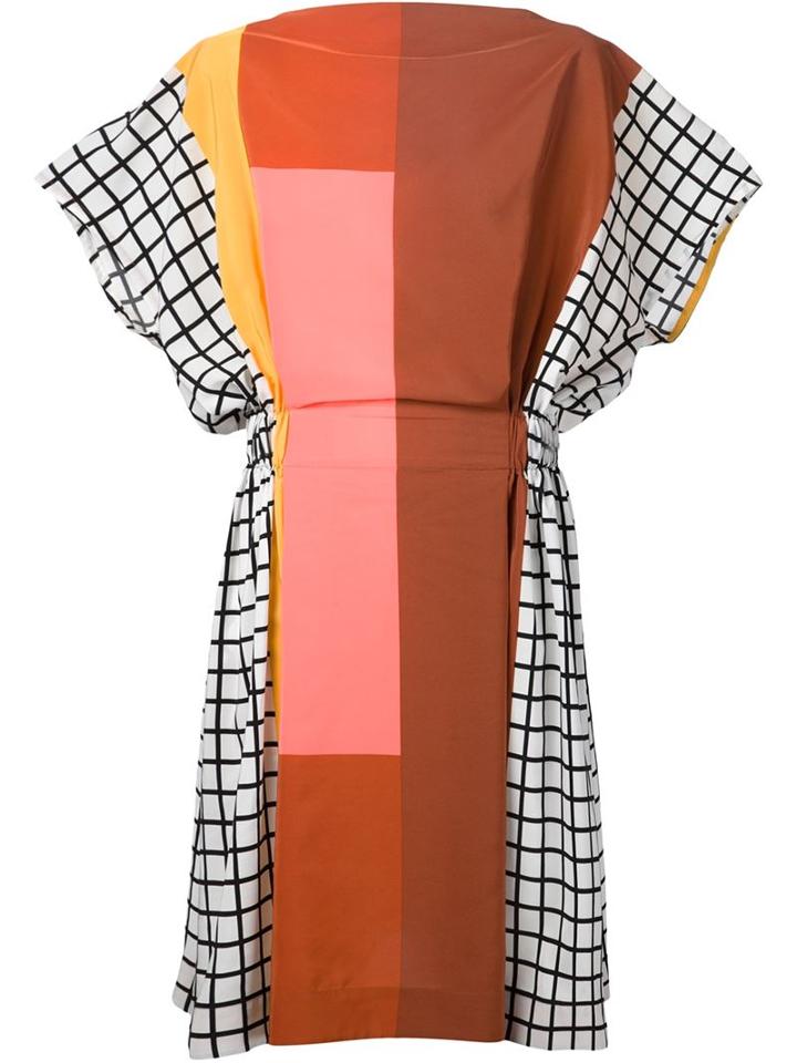 Issey Miyake Mixed Print Dress, Women's, Size: 2, Orange, Polyester