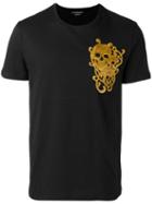Alexander Mcqueen Triple Skull Embroidered T-shirt, Men's, Size: Large, Black, Cotton