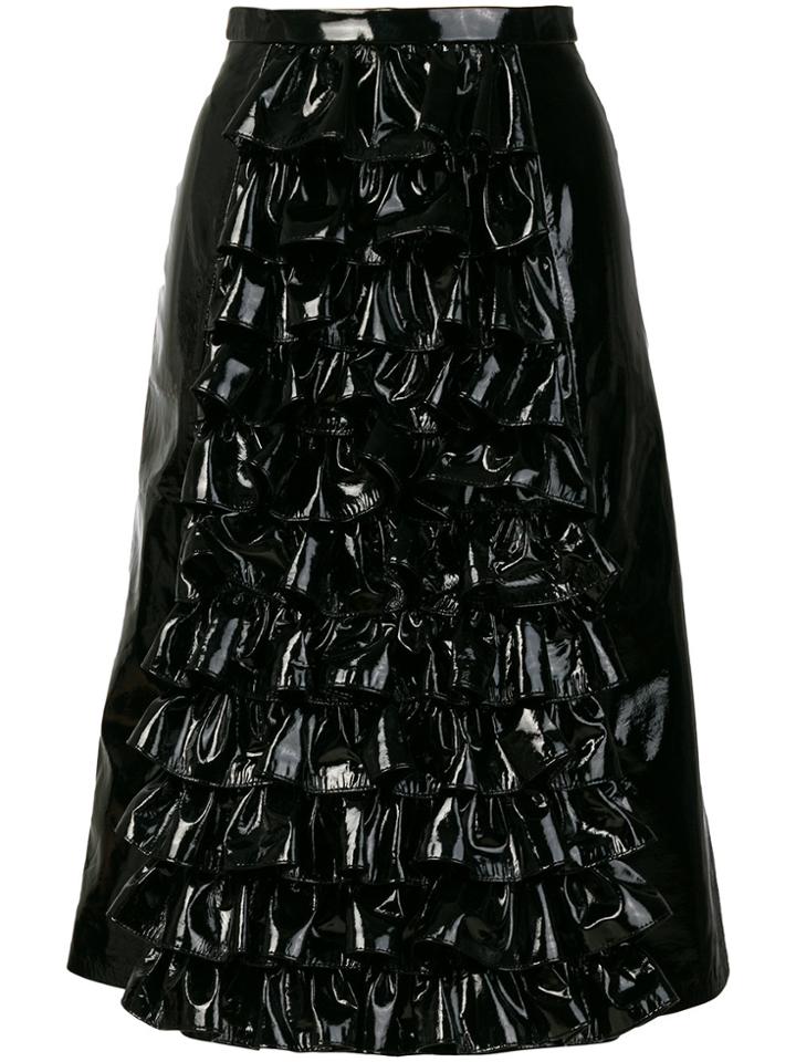 Christopher Kane Front Ruffle Patent Leather Skirt - Black