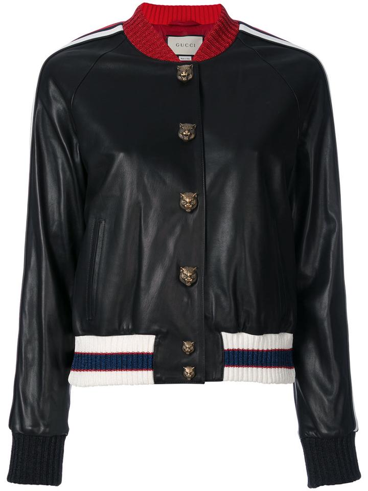 Gucci - Embroidered Bomber Jacket - Women - Lamb Skin/polyamide/spandex/elastane/metallic Fibre - 40, Black, Lamb Skin/polyamide/spandex/elastane/metallic Fibre