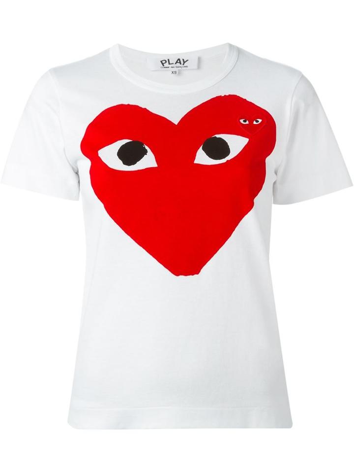 Comme Des Garçons Play Heart Print T-shirt, Women's, Size: Medium, White, Cotton