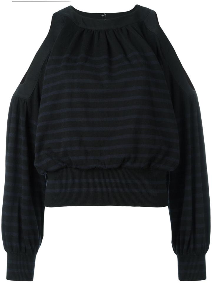 Sacai - Cold Shoulder Striped Jumper - Women - Cotton/cashmere - 4, Black, Cotton/cashmere