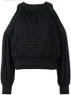 Sacai - Cold Shoulder Striped Jumper - Women - Cotton/cashmere - 4, Black, Cotton/cashmere