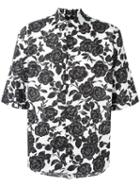 Msgm Roses Print Shortsleeved Shirt, Men's, Size: 42, Black, Cotton