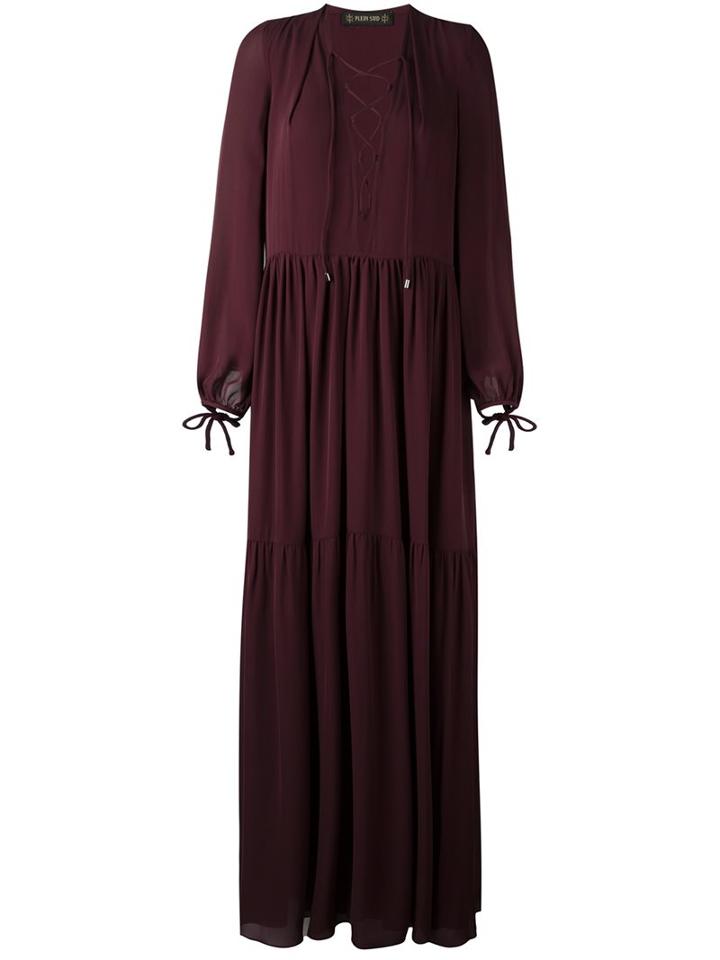 Plein Sud Lace-up Front Maxi Dress, Women's, Size: 36, Pink/purple, Silk