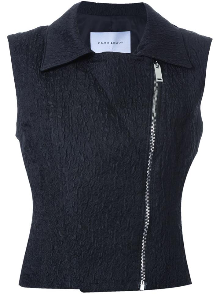 Strateas Carlucci Collared Biker Vest, Women's, Size: Medium, Black, Silk