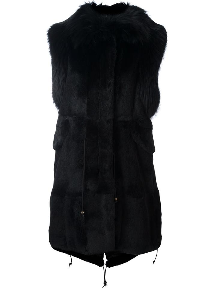Furs66 Padded Fur Trim Gilet, Women's, Size: 38, Black, Rabbit Fur/racoon Fur/viscose