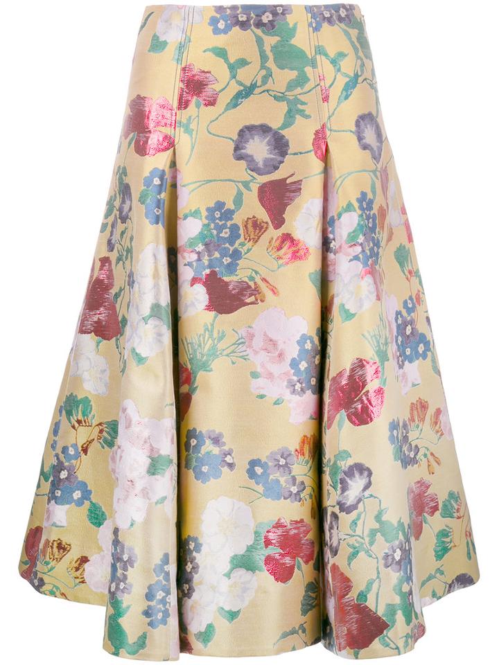 Valentino Floral Brocade Skirt, Women's, Size: 42, Yellow/orange, Silk/cotton/polyester/metallized Polyester