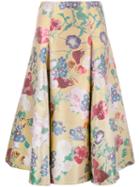 Valentino Floral Brocade Skirt, Women's, Size: 42, Yellow/orange, Silk/cotton/polyester/metallized Polyester