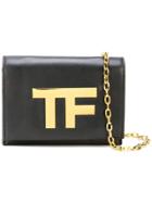 Tom Ford Tom Ford Black Leather Tf Gold Logo Chain Shoulderflap Bag