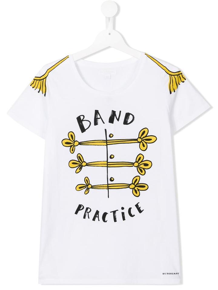 Burberry Kids Band Uniform Print T-shirt, Girl's, Size: 14 Yrs, White