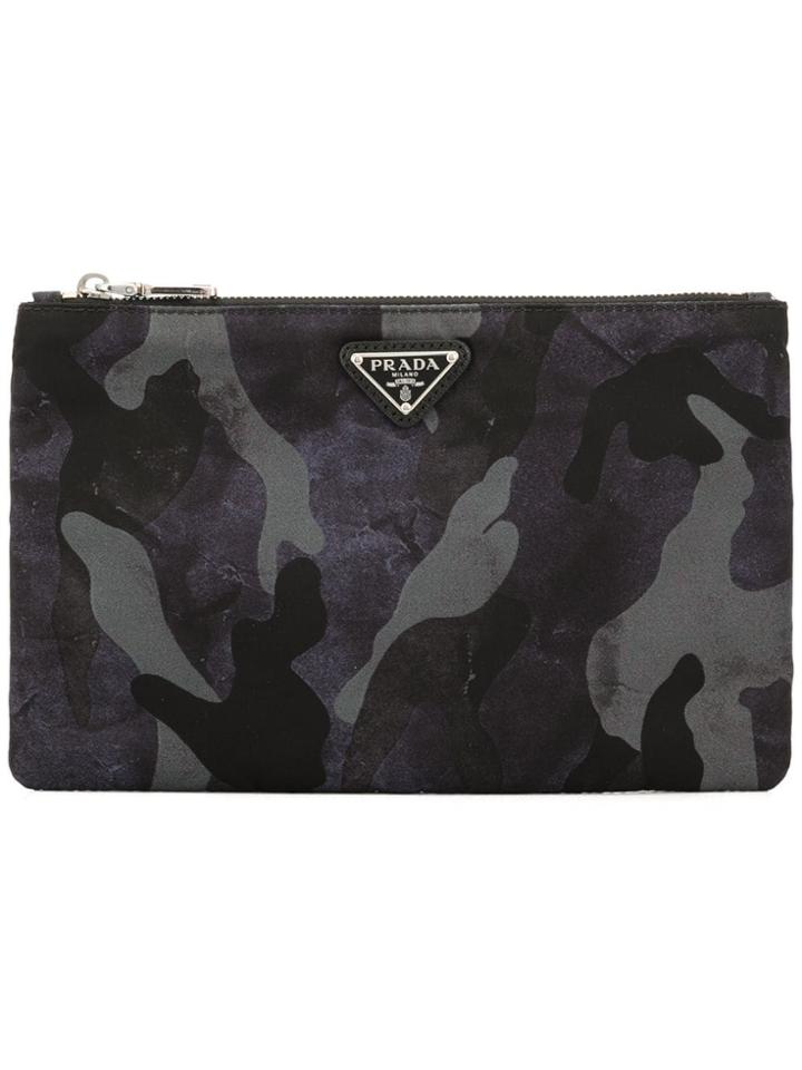 Prada Camouflage-print Zipped Pouch - Blue