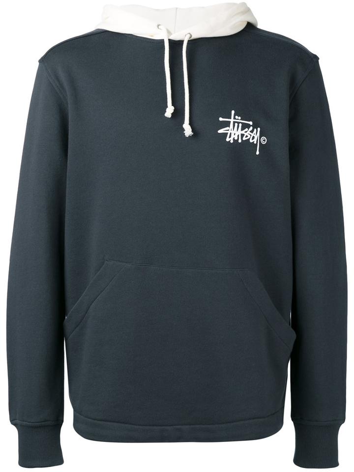 Stussy - Bicolour Drawstring Hoodie - Men - Cotton - L, Grey, Cotton