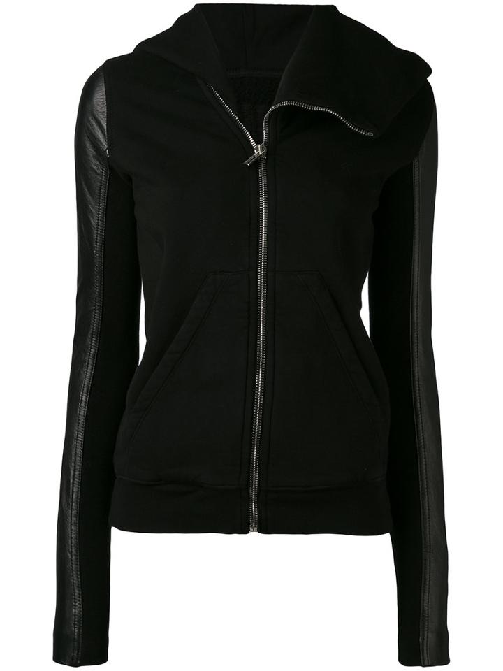 Rick Owens Drkshdw - Contrast Sleeve Zipped Hoodie - Women - Cotton/leather/polyamide - L, Black, Cotton/leather/polyamide