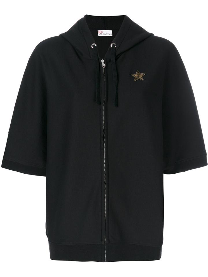 Red Valentino Shortsleeved Zipped Hoodie - Black