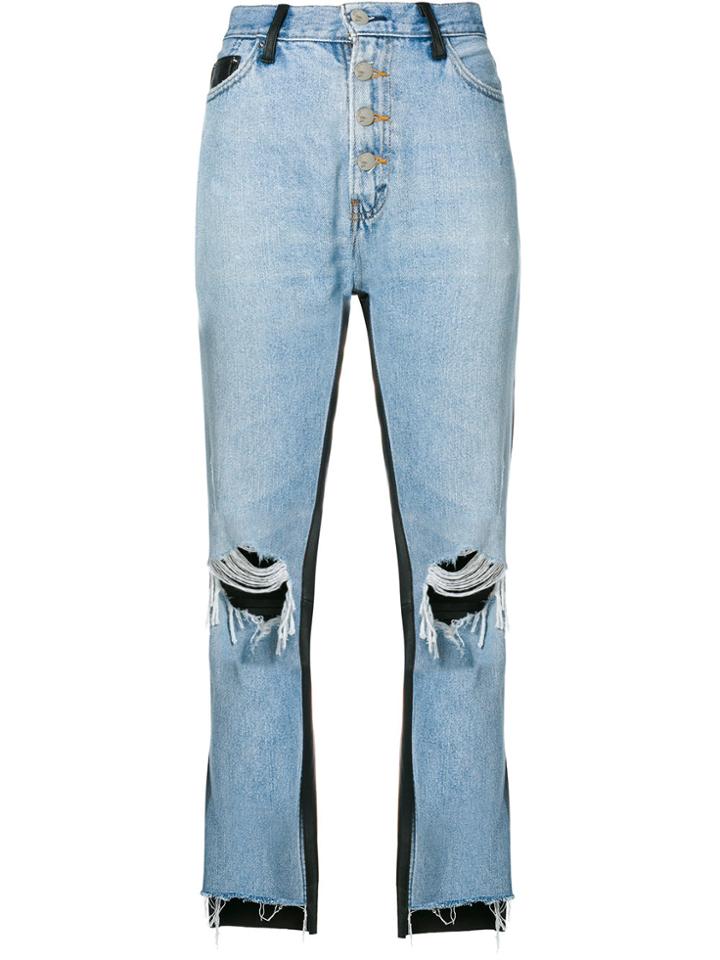 Amiri Leather Panelled Cropped Jeans - Blue