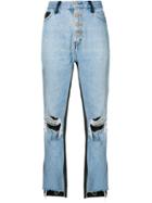 Amiri Leather Panelled Cropped Jeans - Blue