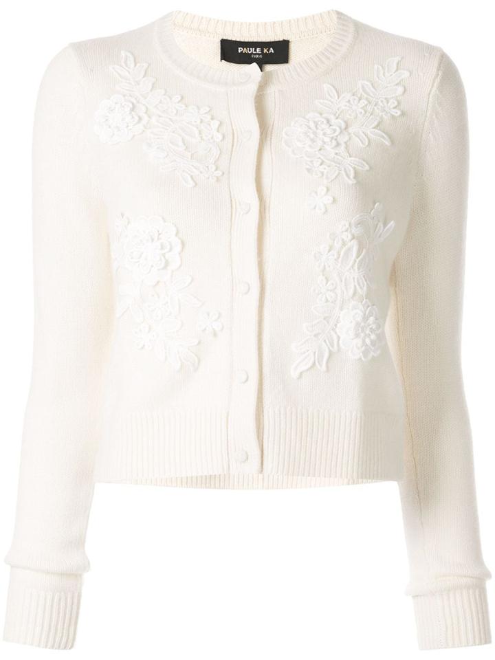 Paule Ka Floral Lace Cardigan - White