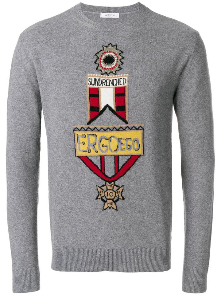 Valentino Military Intarsia Knitted Jumper - Grey