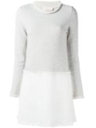 See By Chloé Floral Lace Panel Knit Dress, Women's, Size: Small, Grey, Cotton