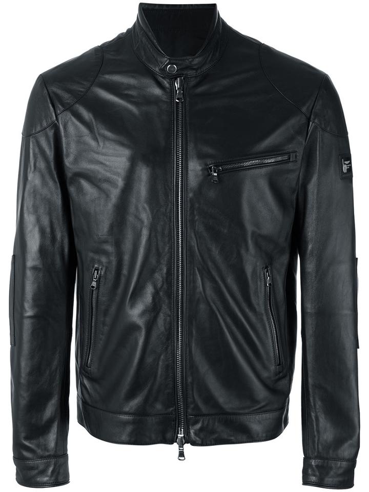 Hackett Banded Collar Leather Jacket, Men's, Size: Medium, Black, Lamb Skin/polyester