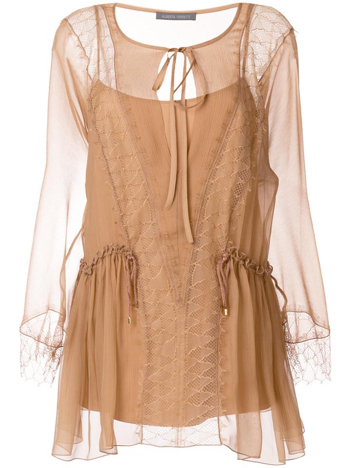 Alberta Ferretti Sheer Lace Blouse - Nude & Neutrals