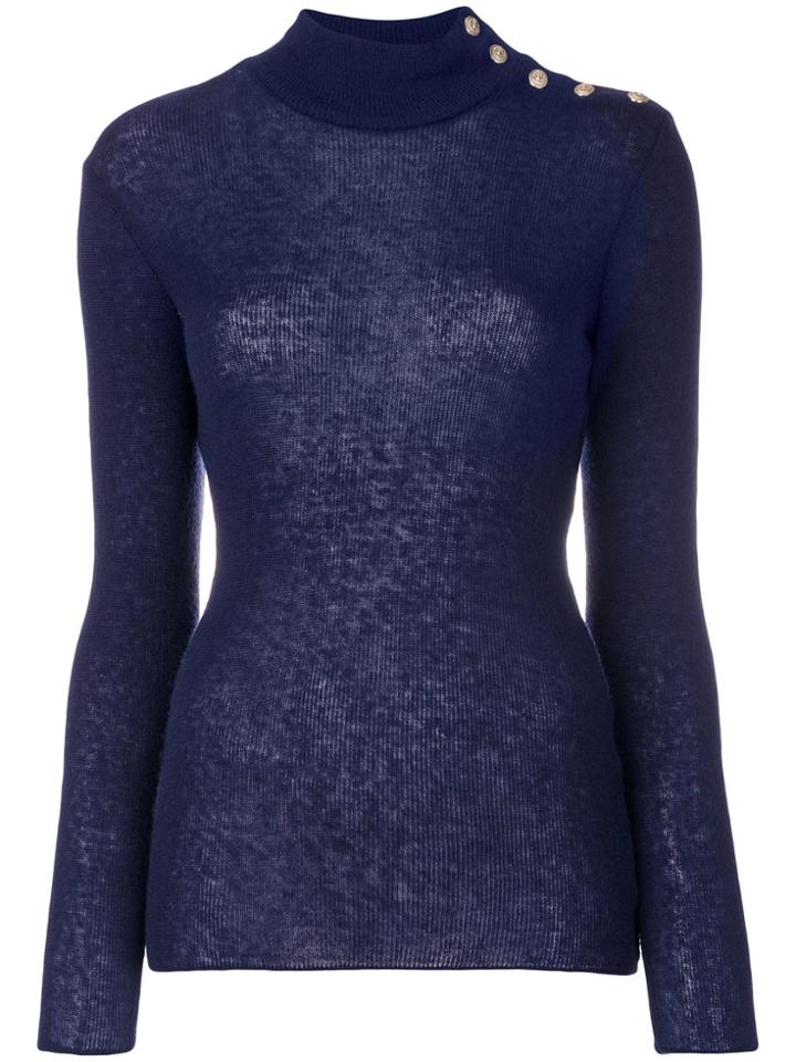 Balmain Button-embellished Turtleneck Jumper - Blue
