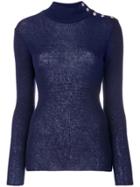 Balmain Button-embellished Turtleneck Jumper - Blue