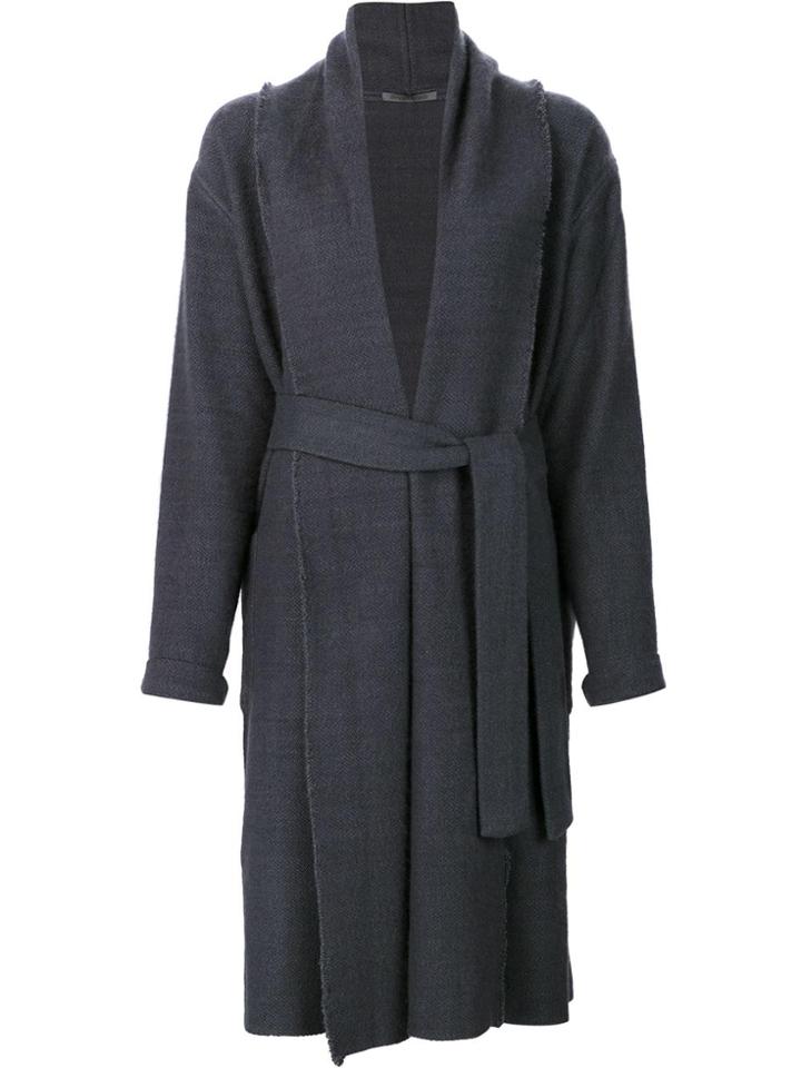 Denis Colomb Waist Tie Wrap Coat - Grey