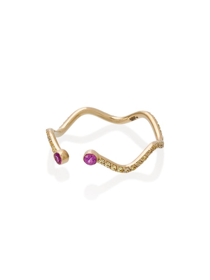 Sabine Getty 18k Yellow Gold Wiggly Snake Ring With Yellow And Pink