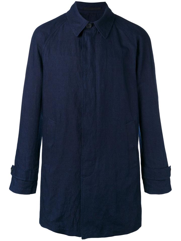 Giorgio Armani Single Breasted Coat, Men's, Size: 46, Blue, Cotton/linen/flax