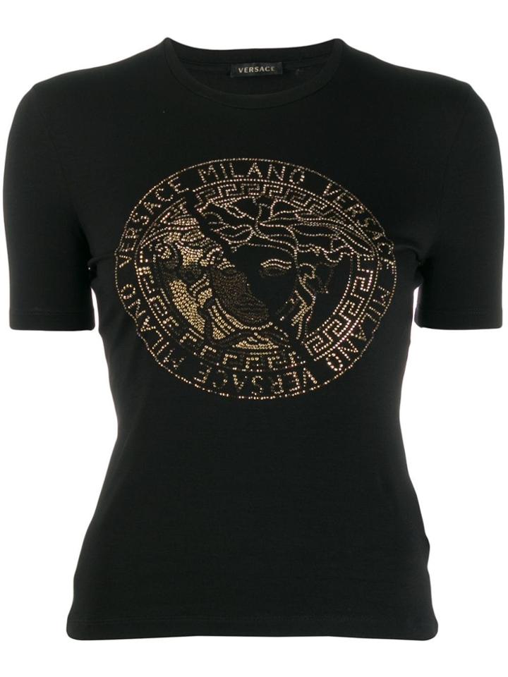 Versace Rhinestone Medusa Logo T-shirt - Black