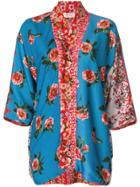 Black Coral Floral Print Kimono Jacket - Multicolour