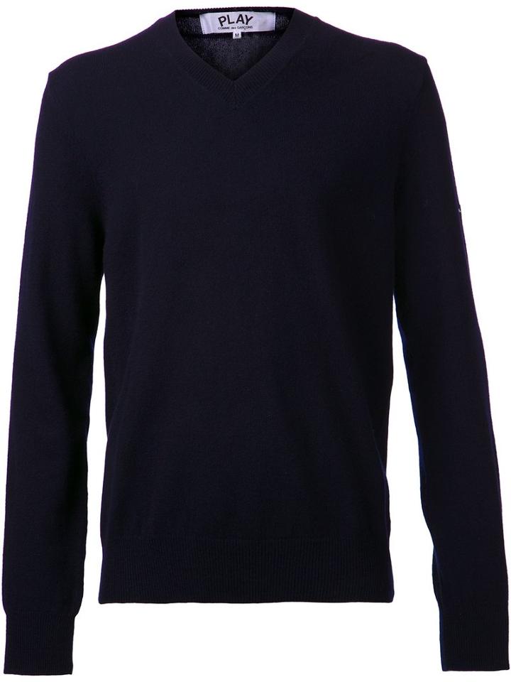 Comme Des Garçons Play - Mini Heart V-neck Jumper - Men - Wool - S, Blue, Wool
