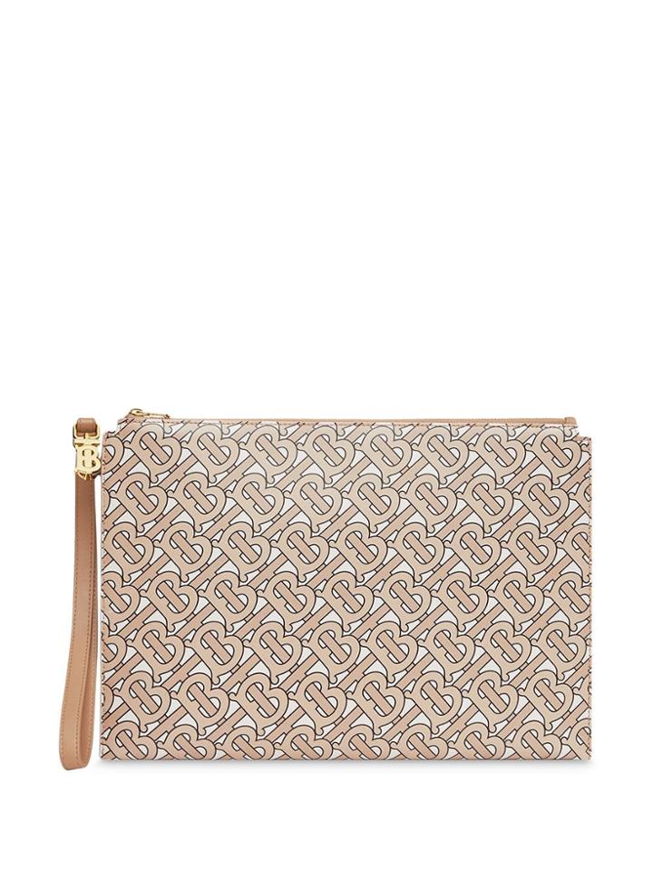 Burberry Monogram Print Leather Pouch - Neutrals