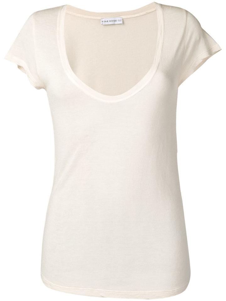 Fine Edge Deep Scoop Neck T-shirt - Neutrals