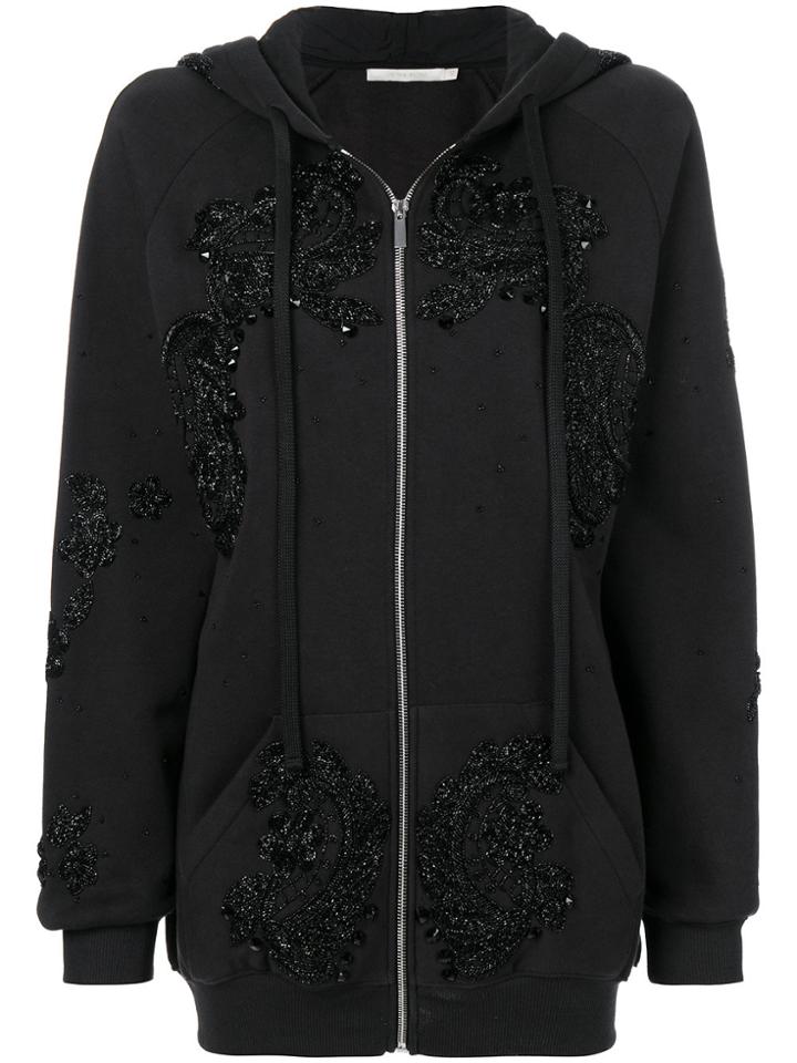 Amen Sequined Oversized Zip Up Hoodie - Black
