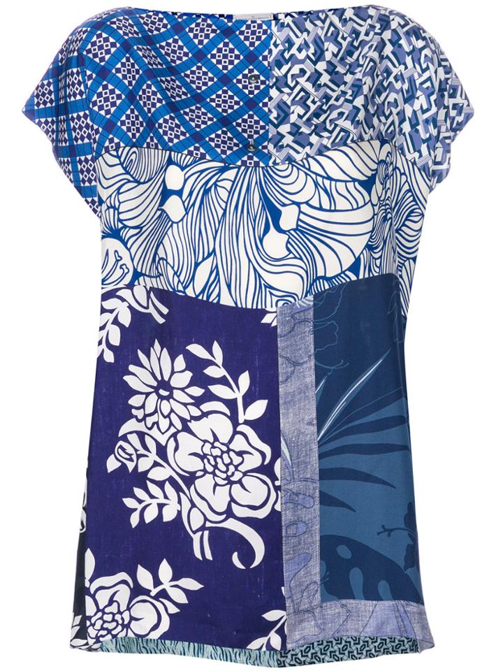 Pierre-louis Mascia Patch-work Floral Top - Blue