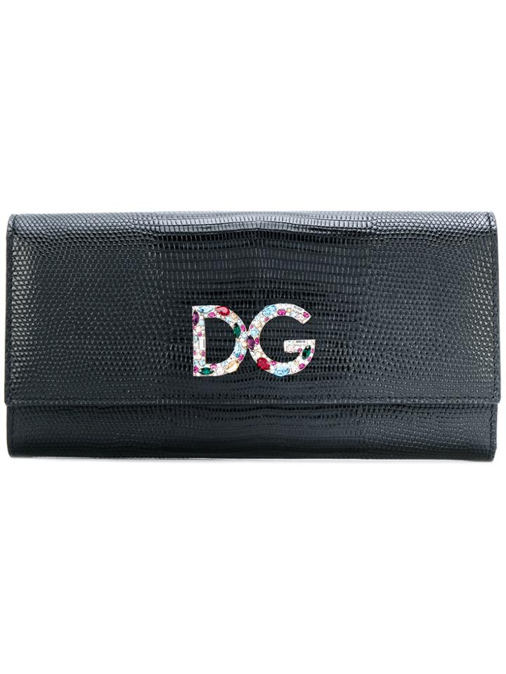 Dolce & Gabbana Logo Plaque Flap Purse - Black