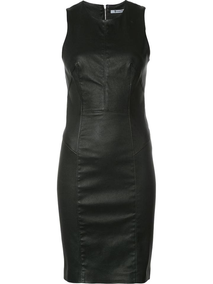 T By Alexander Wang Fitted Mini Dress, Women's, Size: 8, Black, Cotton/lamb Skin/spandex/elastane