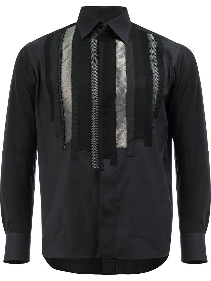 Shiro Sakai Shigoto X Shiro Sakai Striped Applique Shirt, Men's, Size: Large, Black, Cotton/linen/flax/polyester/rayon
