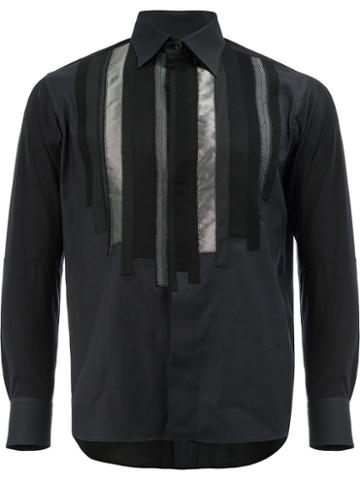 Shiro Sakai Shigoto X Shiro Sakai Striped Applique Shirt, Men's, Size: Large, Black, Cotton/linen/flax/polyester/rayon