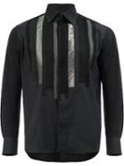 Shiro Sakai Shigoto X Shiro Sakai Striped Applique Shirt, Men's, Size: Large, Black, Cotton/linen/flax/polyester/rayon