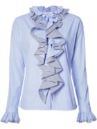 Tome 'thin Stripe Longsleeved Ruffled' Shirt, Women's, Size: 2, Blue, Cotton
