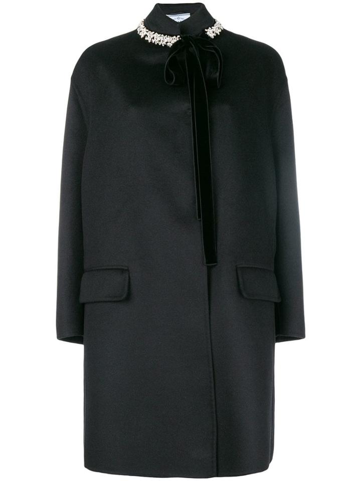 Prada Embellished-collar Tailored Coat - Black
