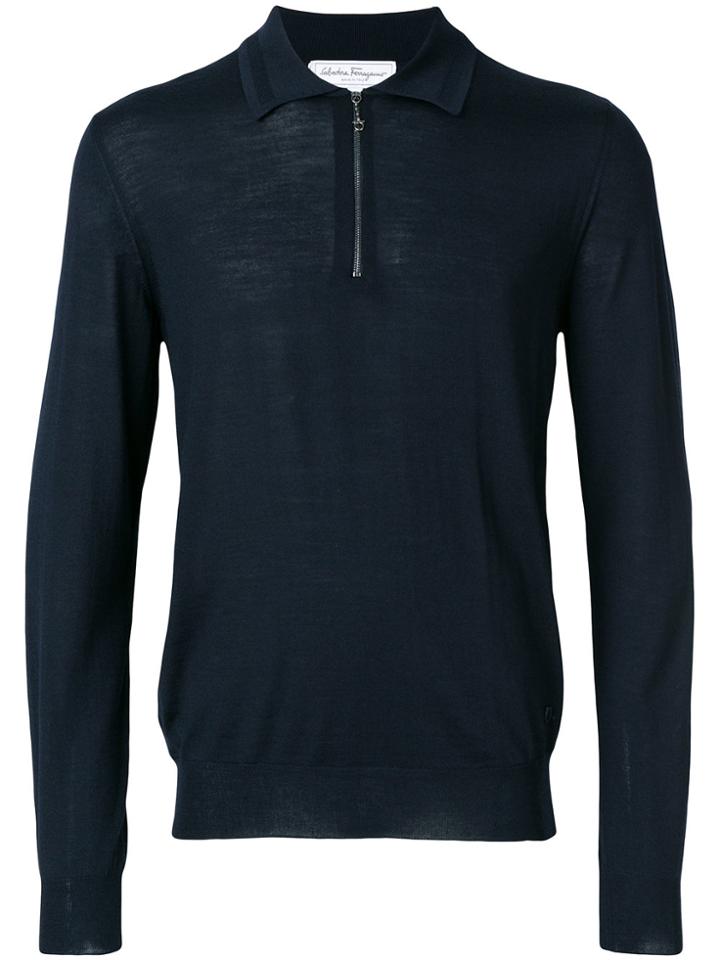 Salvatore Ferragamo Zipped Neck Jumper - Blue